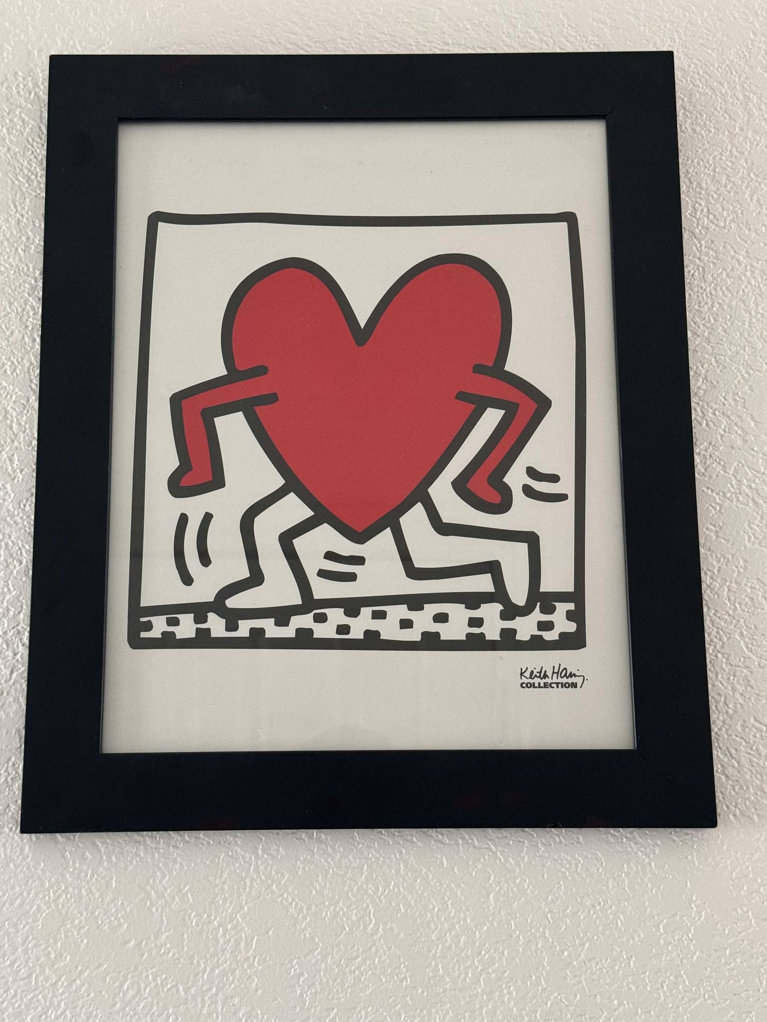Keith Haring: Keith Haring dancing red heart figure poster 22" x20" image size, gallery framed