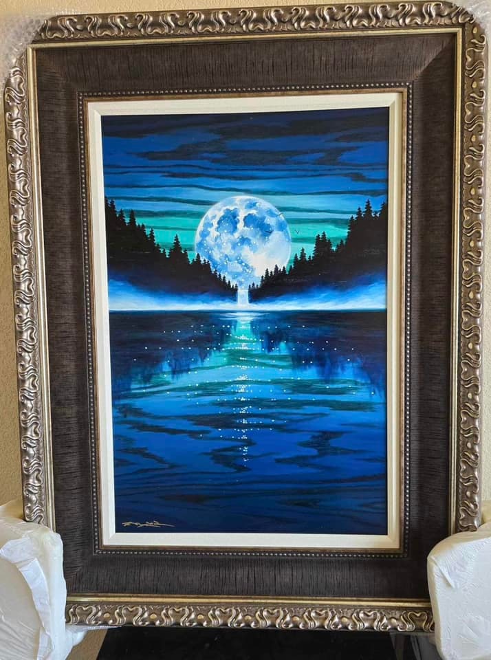 Matt Beyrer Mystic Falls UNIQUE: Matt Beyrer "Mystic Falls" UNIQUE 2023 30 1/8" x 20 1/4" image size Oil painting on red oak wood panel .Hand-signed in pigment lower left by the artist. Signed, titled and dated on the verso. COA