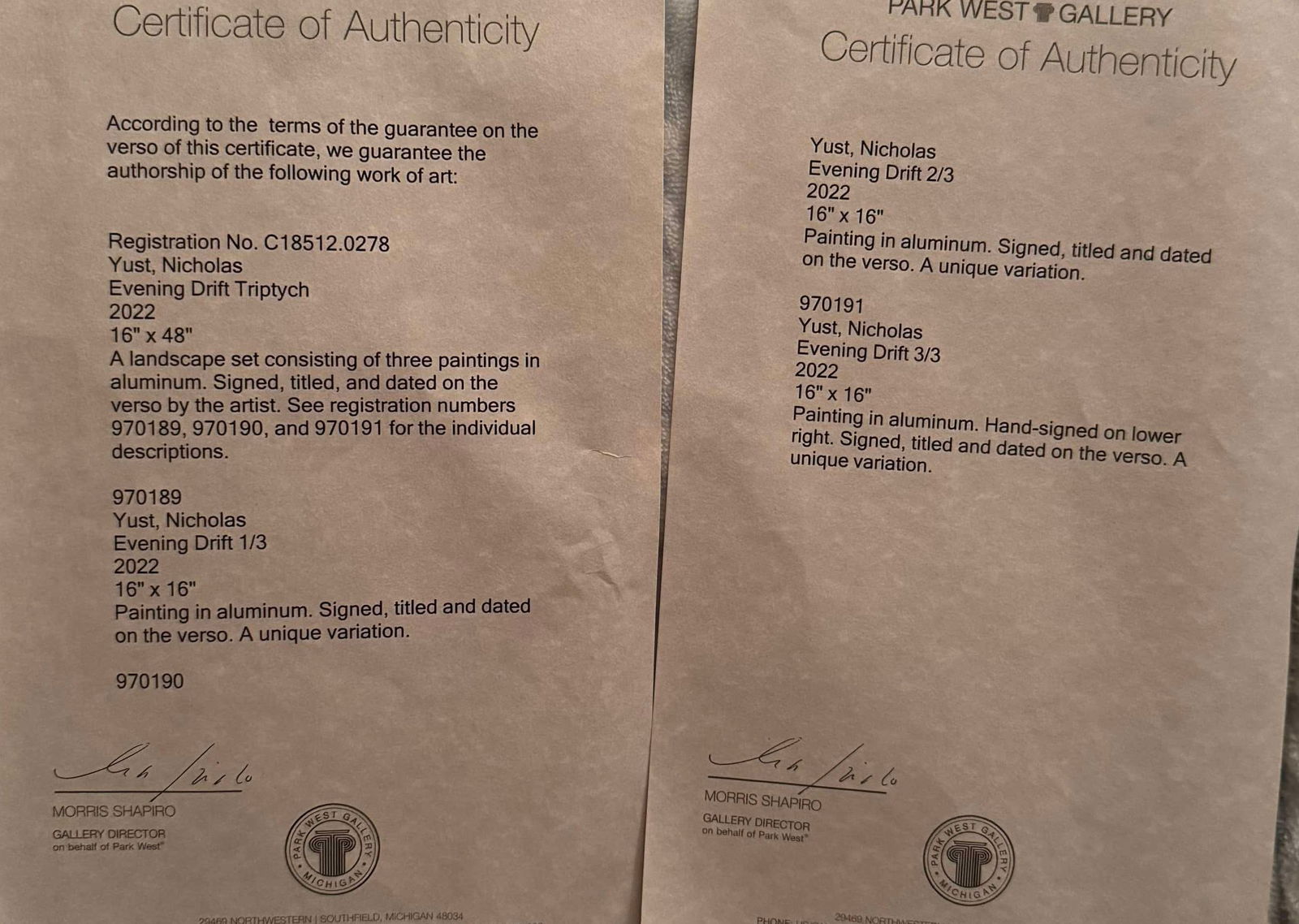 Nicholas Yust Evening Drift Triptych 3/3 Unique - 2