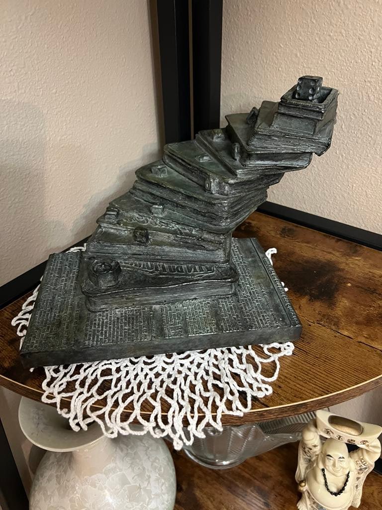 Benard Louedin L'Escalier d'Lcriture: Benard Louedin "L'Escalier d"Ecriture" 2004 7" x 11 3/4" x 9 1/2" Bronze sculpture. Inscribed signature on the right side of the base. COA Appraisal