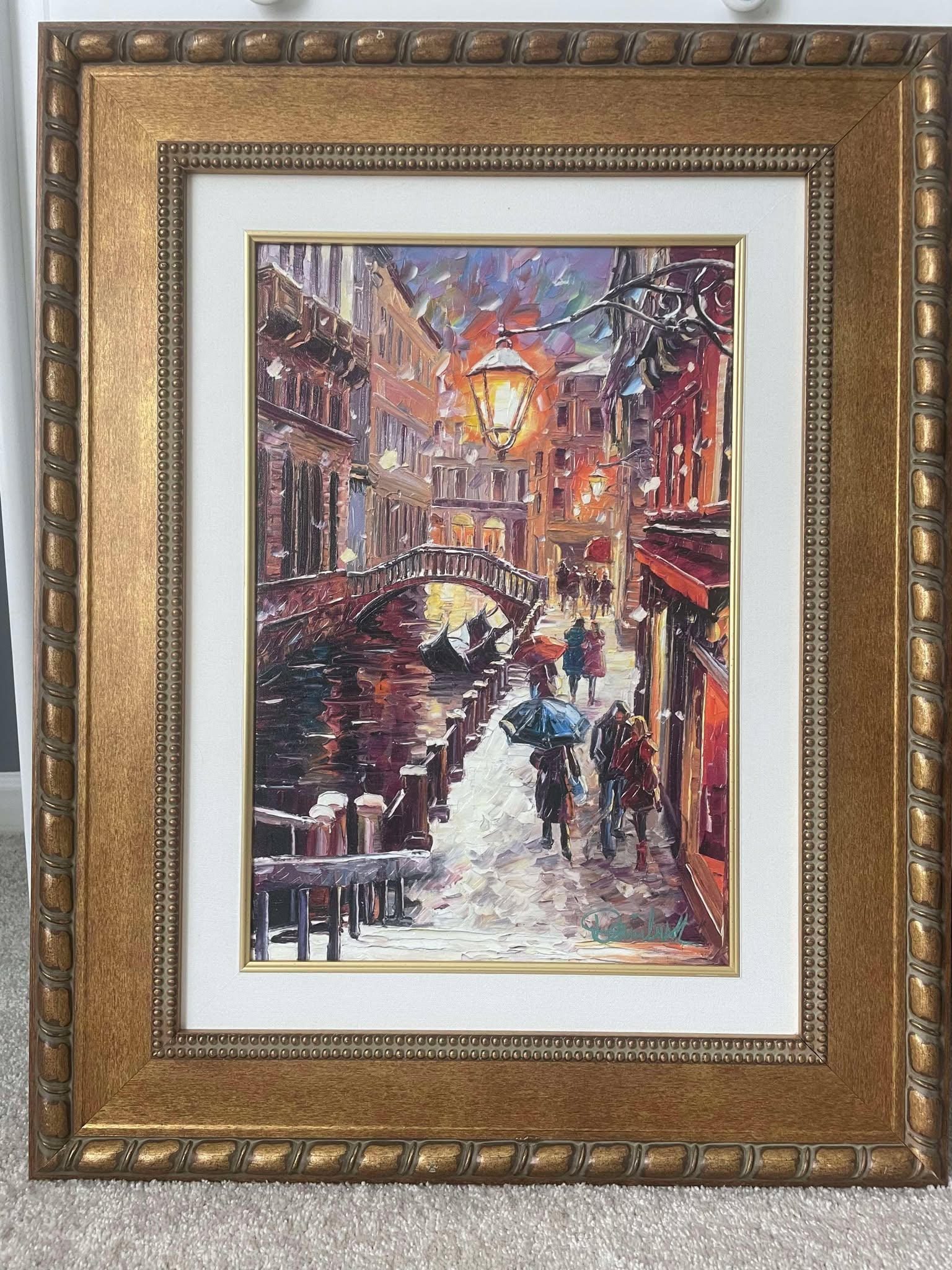 Daniel Wall Venice Snow: Daniel Wall "Venice Snow" 2016 20" x 13 1/2" image size Giclee in color on canvas with hand-embellishment. Hand-signed in ink lower right by the artist. Gallery framed, COA