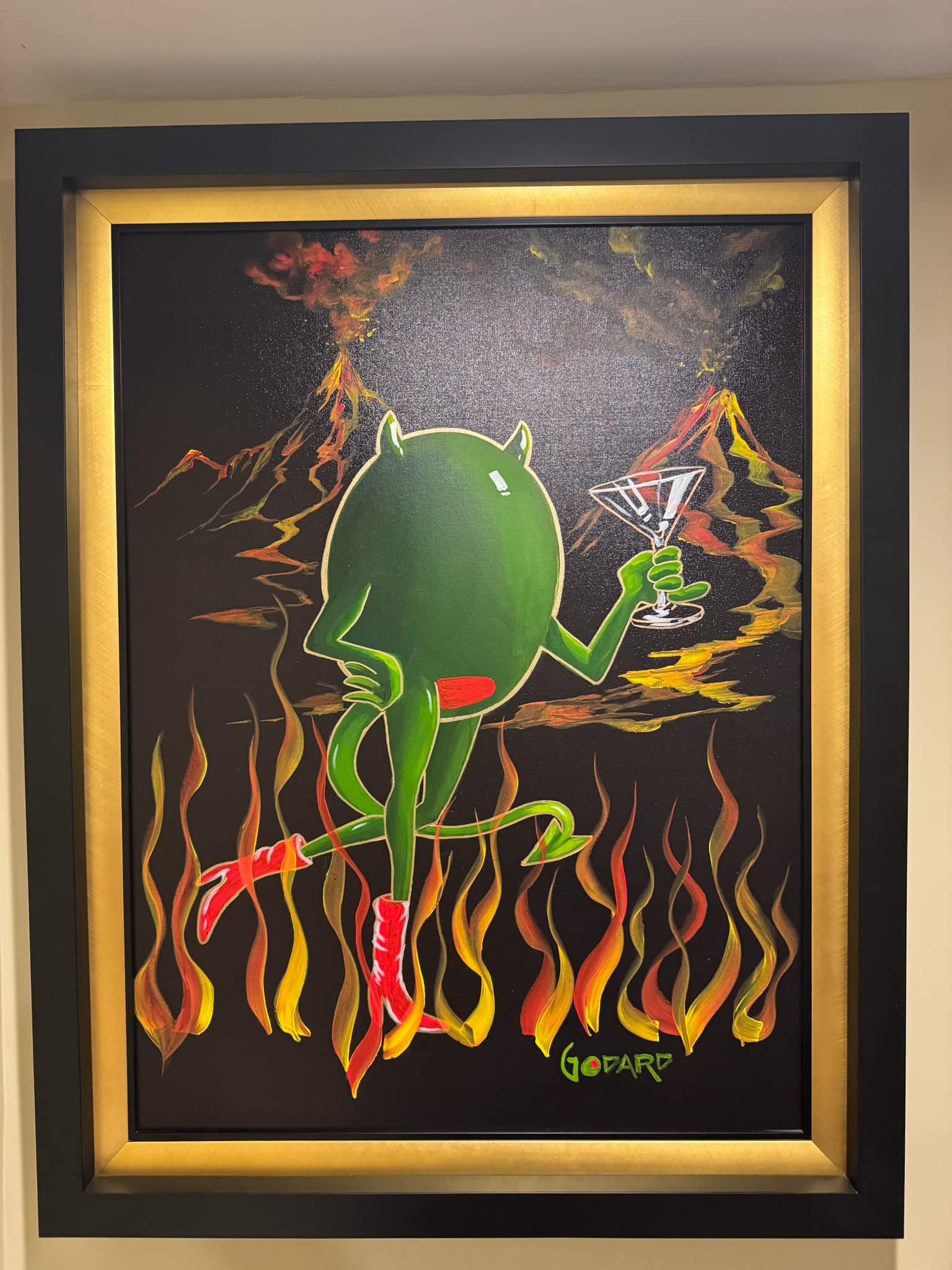 Michael Godard She Devil With Boots Unique: Michael Godard "She Devil with Boots" gold Series mixed media 2009 40" x 30" image size, original mixed media on canvas, gallery framed, COA