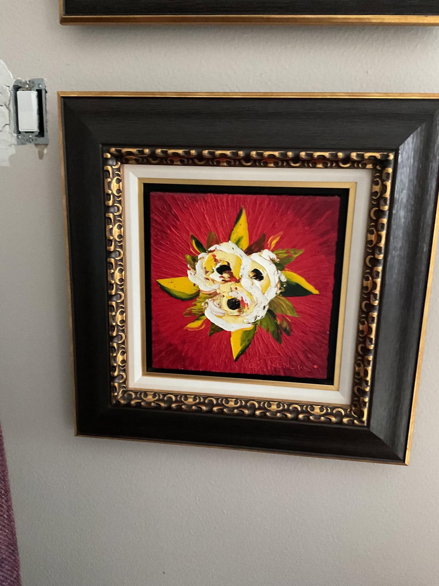 Alexandre Renoir Red Star Unique: Alexandre Renoir "Red Star" Unique 2019 12" x 12" image size oil painting on canvas. Hand-signed in pigment lower right by the artist. A unique work. Gallery framed, COA, appraisal