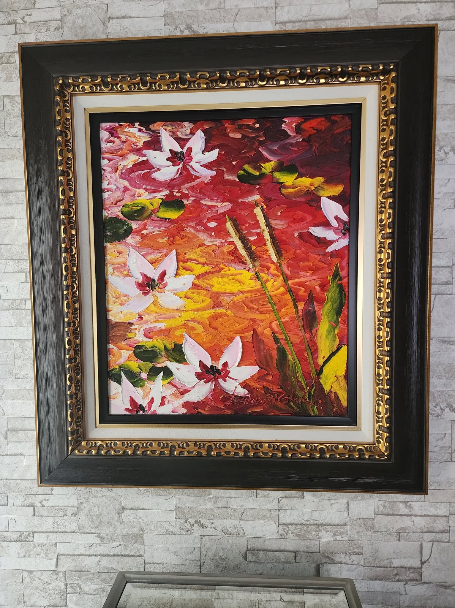 Alexandre Renoir :Sunset Reeds Unique: Alexandre Renoir "Sunset Reeds" Unique 2018 24" x 20" image size Oil painting on canvas. Hand-signed in pigment lower right by the artist. A unique work. Gallery framed, Appraisal