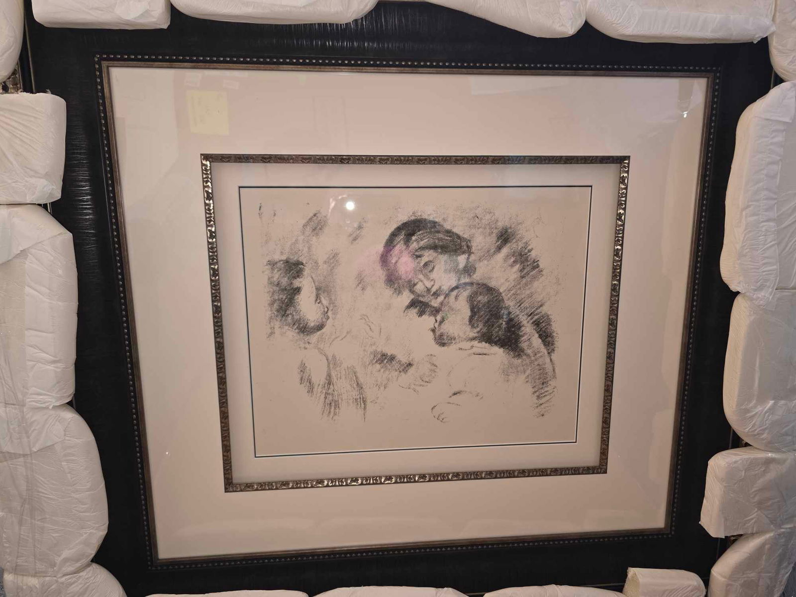 Pierre-Auguste Renoir Une mere et deux enfants: Pierre-auguste Renoir "Une Mere et Deux Enfants" 1912 d.54 18 1/2" x 24 7/8" image size Lithograph on MBM Ingres D'Arches cream laid paper: Signed in the plate. Gallery framed, COA