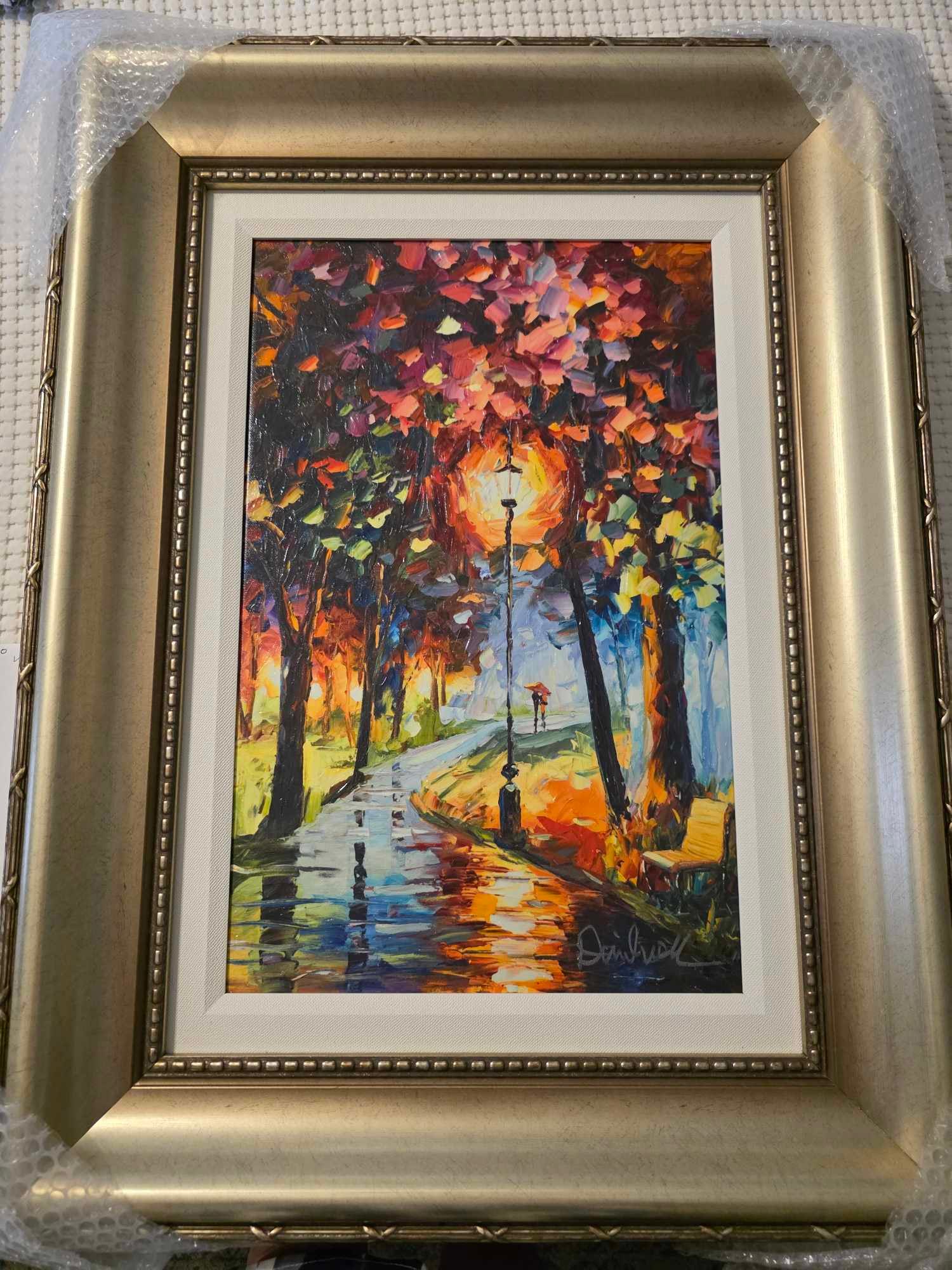 Daniel Wall Midnight Stroll: Daniel Wall "Midnight Stroll" 2017 20" x 12 7/8" image size. Giclee in color with hand-embellishment on canvas. Gallery framed, COA, Appriasal