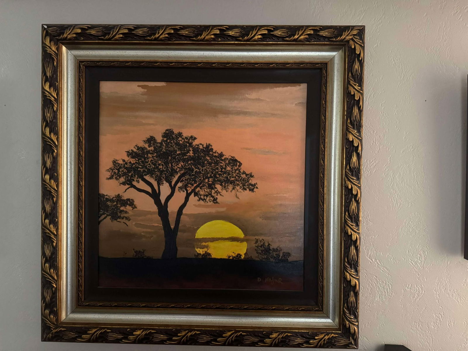 David Najar Sunrise: David Najar "Sunrise" 2015 24" x 24" image size Giclee with hand-embellishment on canvas. Hand-signed in ink by the artist. Gallery framed, COA, Appraisal