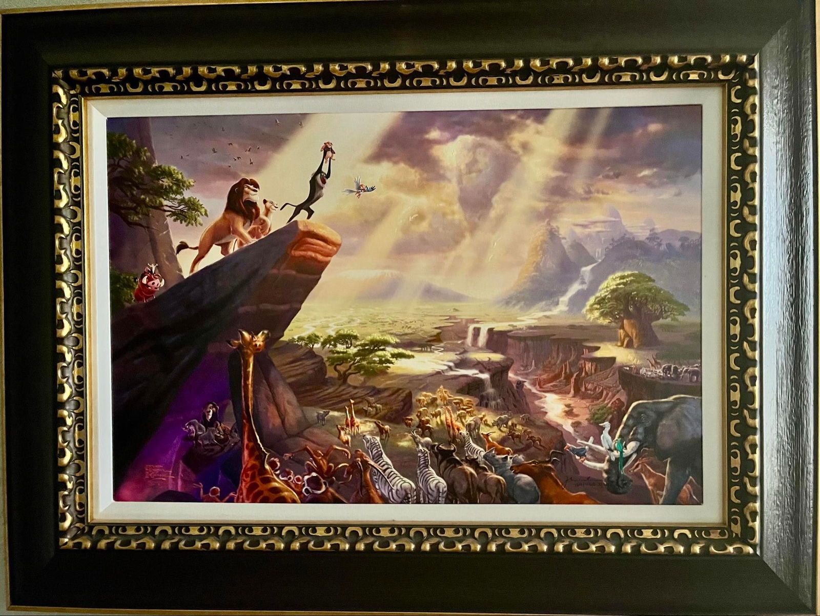 Thomas Kinkade The Lion King: Thomas Kinkade "The Lion King" 2011 18" x 27" image size Giclee in color with acrylic embellishments on canvas. Signed with the artist's authorized signature applied through the artist's estate using