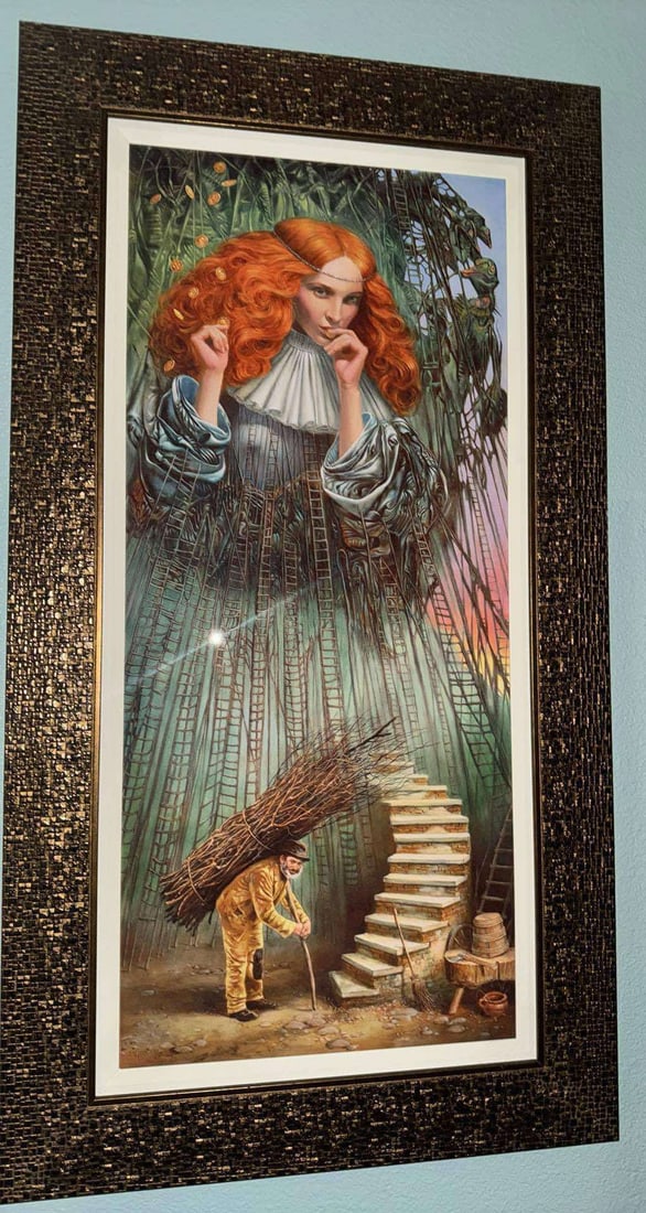 Michael Cheval Misgiven Throught: Michael Cheval "Misgiven Thought" 2019 36" x 16" image size Dye sublimation on aluminum. Hand-signed in pigment lower right by the artist. Gallery framed, COA