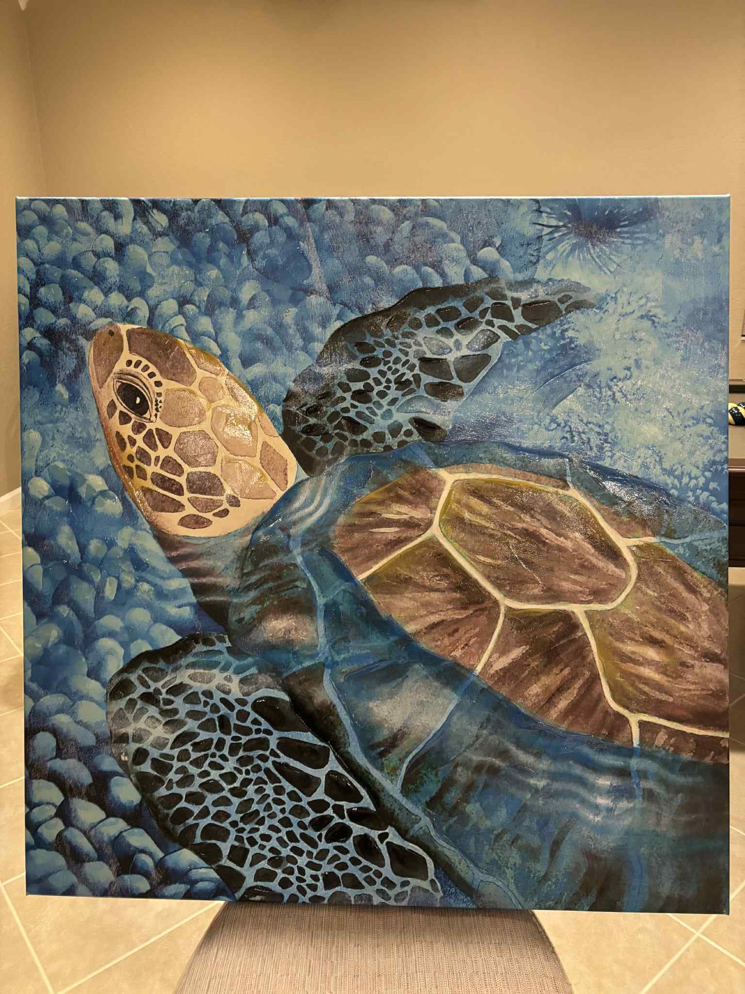 Carolyn Steel turtle: Carolyn Steele Large turtle hand embellished Giclee