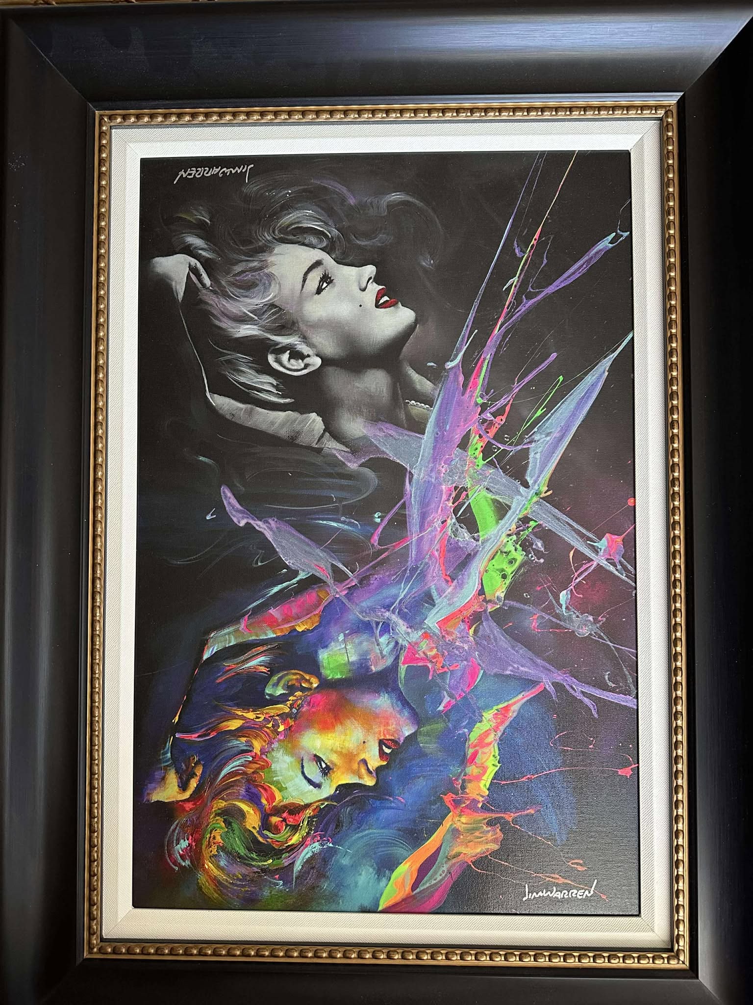 Jim Warren Marilyn in the Mirror: Jim Warren "Marilyn in the Mirror" 2021 24" x 16" image size Giclee in color with hand-embellishment on canvas. Hand-signed by the artist. Gallery framed, COA, Appraisal.