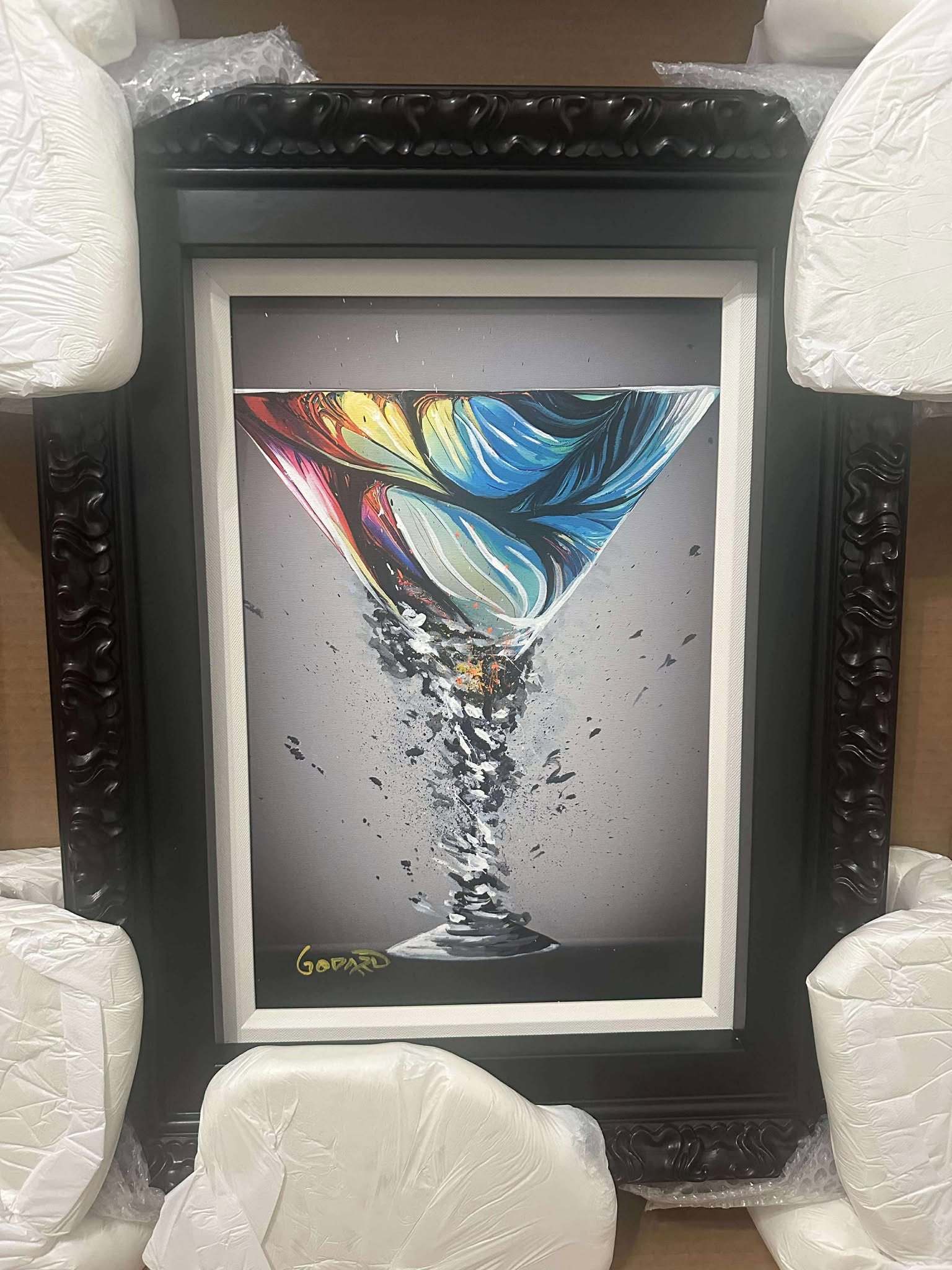 Michael Godard Martini Dream Unique: Michael Godard "Martini Dream" 2024 18" x 12" image size Mixed media painting on canvas. Hand-signed in pigment by the artist lower left. A Unique work. Gallery framed, COA, Appraisal. LSM