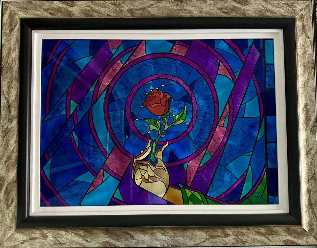 CrisX Gift of a Rose Unique: CrisX "Gift of a Rose" 2019 20" x 28" image size Candy-color paint, urethane and enamel on a brushed metal surface. Hand-signed in pigment lower right by the artist. Titled on verso. A unique work. Ga