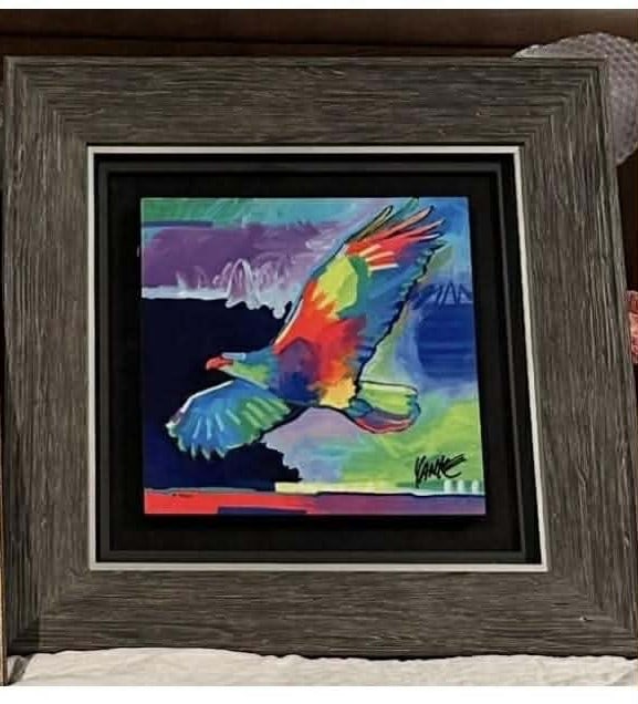 Tim Yanke Four Winds Lone Eagle: Tim Yanke "Four Winds Lone Eagle" 2017 13" x 13" image size Caldograph (Digital multiple through dye-sublimation on wood) Hand signed in pitment lower right by the artist. Gallery framed, appraisal.
