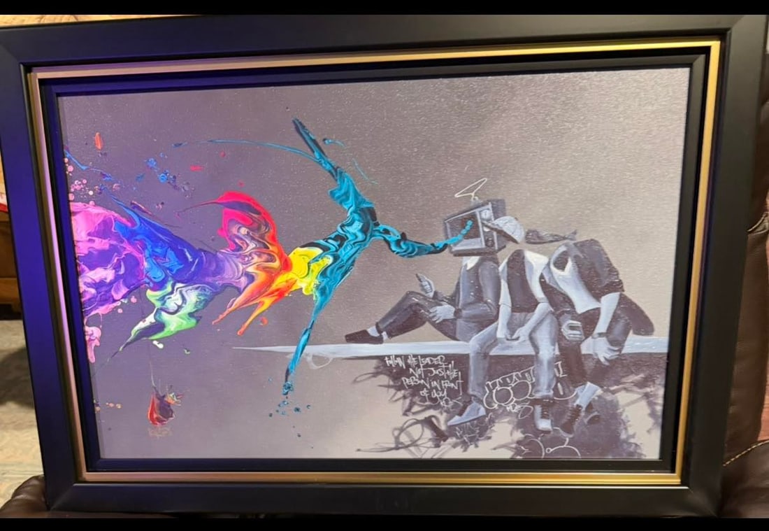 Kre8 Follow the Leader: Kre8 "Follow the Leader" 2021 17 1/2" x 28" image size Giclee in color with hand-embellishment on canvas. Hand-signed by the artist. Gallery framed, COA, CMK