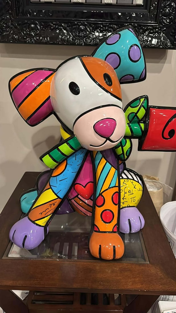 Romero Britto For You: Romero Britto "For You" 2020 25 1/4" x 21 1/2" Hand painted sculpture, handcrafted in resin. Hand-signed in pigment by the artist. COA, Appraisal. BS
