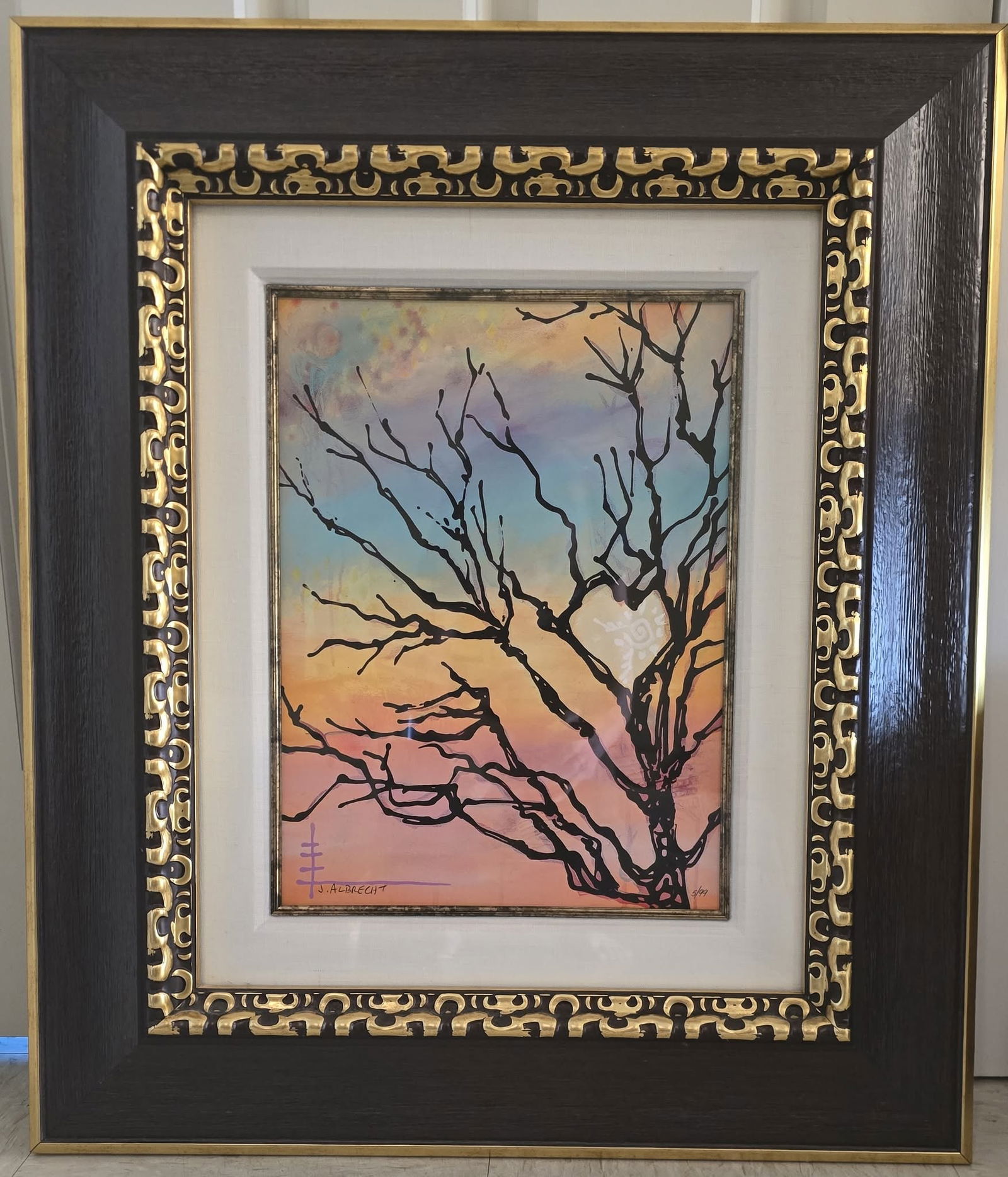 Jeff Albrecht Morning Reminder: Jeff Albrecht "Morning Reminder" 16" x 12" image size. Giclee in color on paper. Hand signed by artist. Ggallery Framed. Appraisal. JH