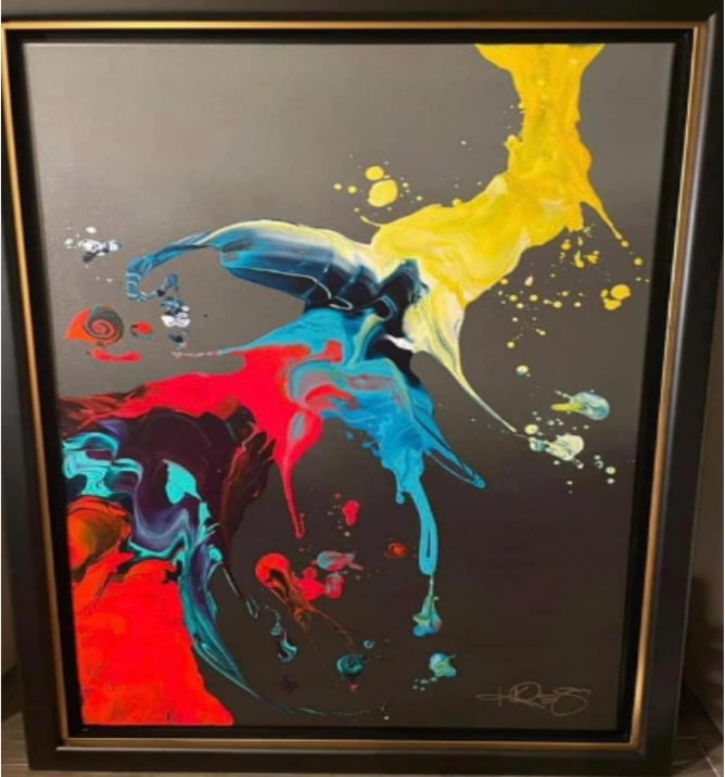 Kre8 Vivid Mayhem: Kre8 "Vivid Mayhem" ORIGINAL 2023 This is an acrylic painting on canvas. It measures 36" x 24" It is hand signed by the artist and is gallery framed. COA