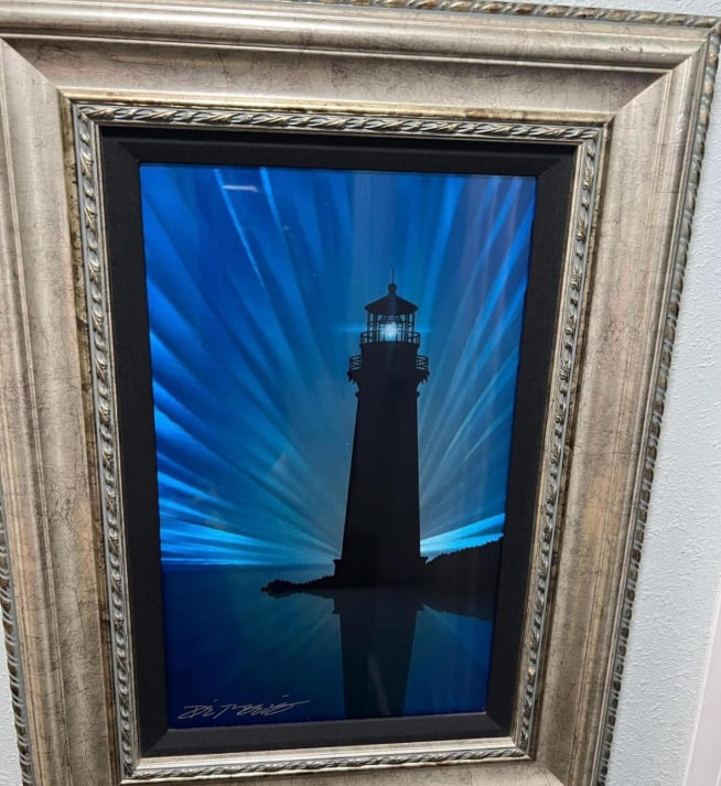 Chris Derubeis The Lighthouse: Chris Derubeis "The Lighthouse UNIQUE Appraised Value: $1,250 ?? 2015 Chris DeRubeis "The Lighthouse" 18" x 10" image size Mixed media on aluminum including air-brush painting and hand ground
