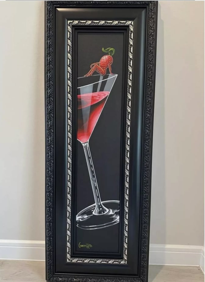 Strawberry Tini: Michael Godard, "Strawberry Tini" 2019 48"x10" (Image size) Acrylic painting on canvas. Hand-signed in pigment lower left by the artist. A unique work.