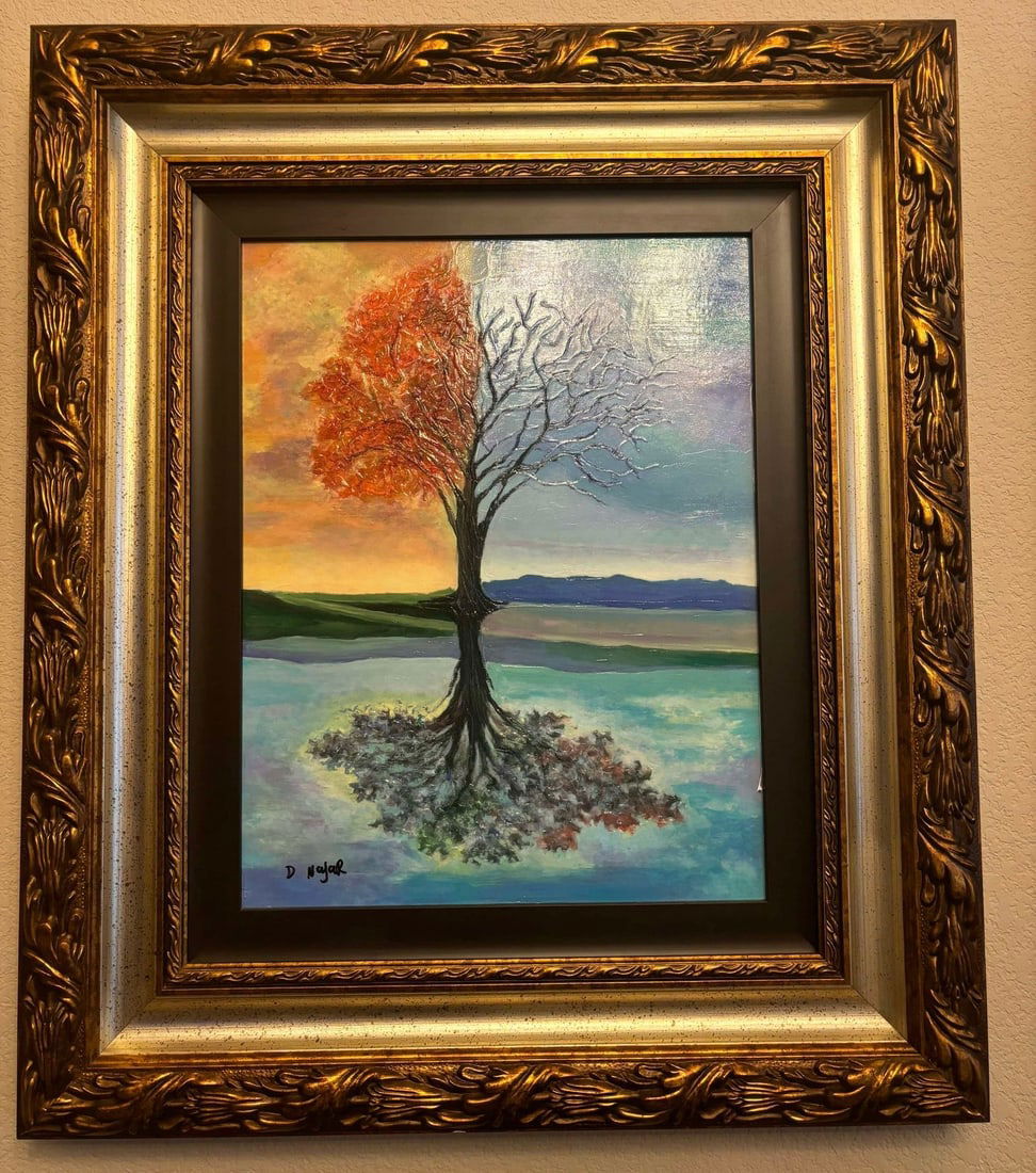 Seasons Change: David Najar "Seasons Change" 2017 20 1/4" x 15 3/4" (Image size) Giclee in color with hand-embellishment on canvas. Hand-signed in pigment lower left by the artist. Gallery framed, COA, Appraisal.