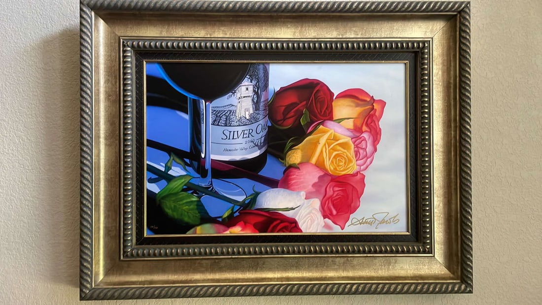 Rainbow Red: Scott Jacobs "Rainbow Red" 2014 13 3/4 " x 21" image size Giclee in color on canvas. Hand-signed in gold ink lower right by the artist.Gallery framed LE COA