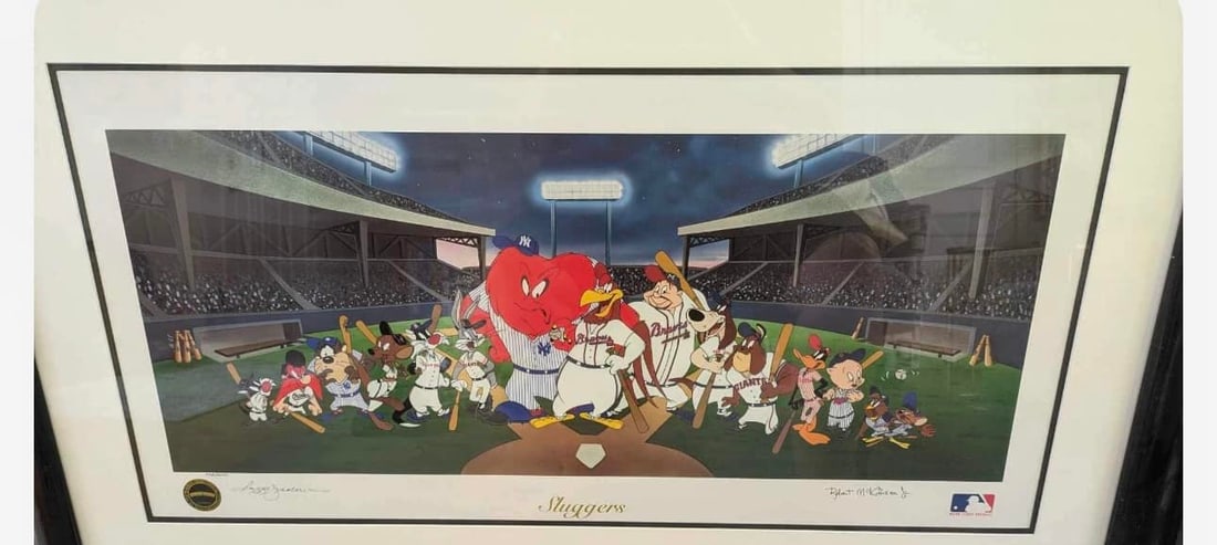 Looney Tunes Sports set or 4 Lighographs: "Sluggers" Measures 36 3/4"' in length and 18 1/2" in height, Signed by Reggie Jackson and Robert McKimson. The autograph format is hand signed and the item comes with a Certificate of Authenticity