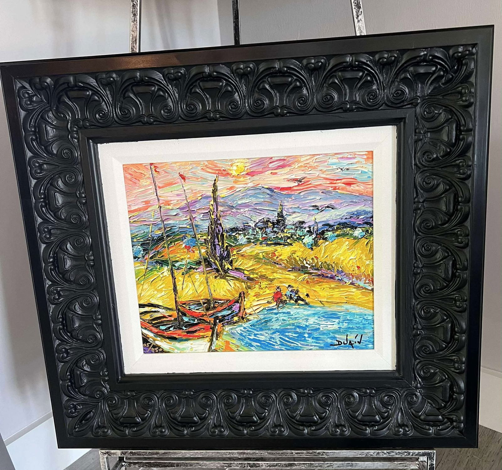 Duaiv 2 Boats and mountains: Duaiv 2 boats and mountains. LE Giclee on vancas with embellishments no paperwork GP