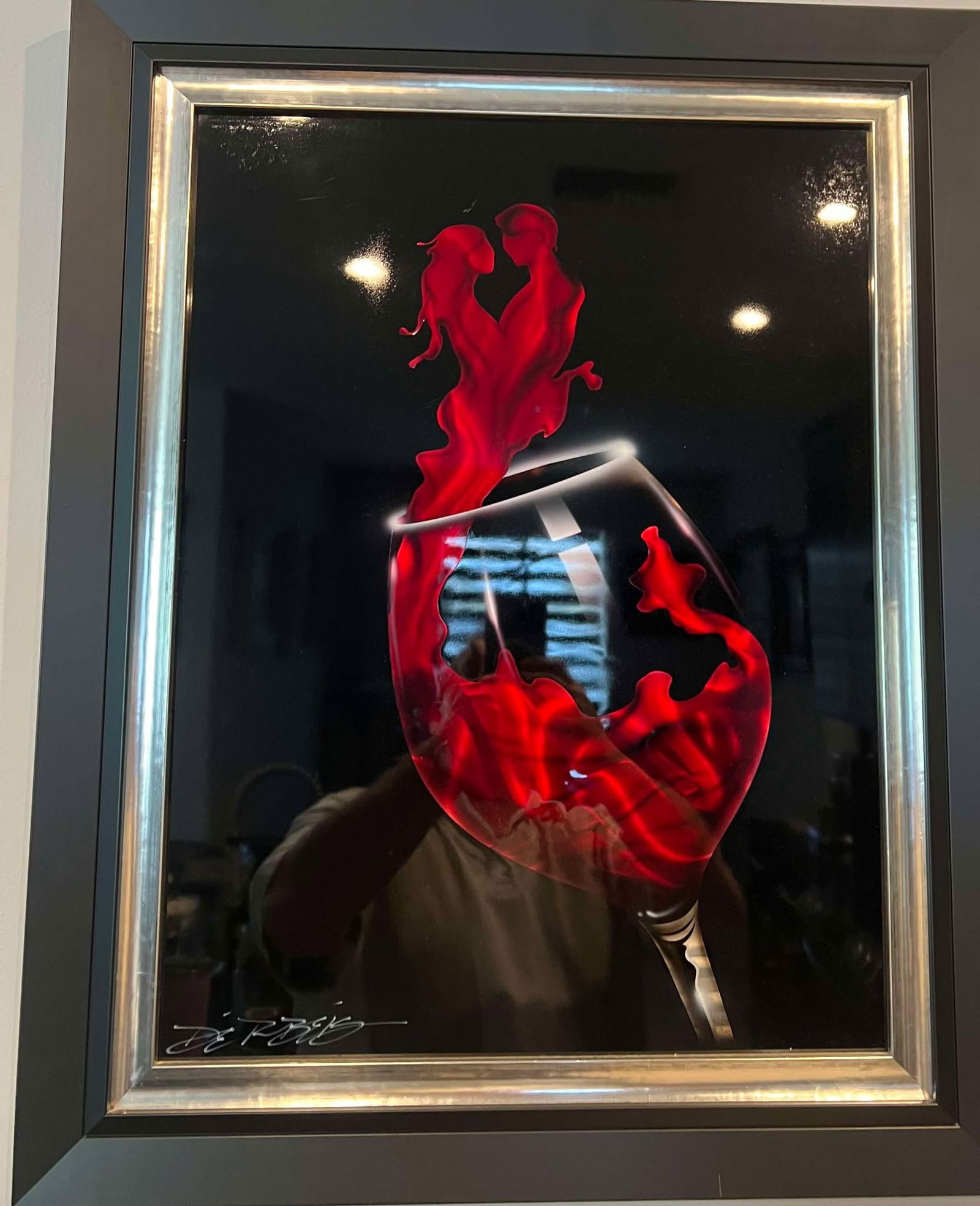 Chris Derubeis red wine glass: Chris Derubeis red wine glass unique 23.5" x 29.5" on metal no paperwork GP