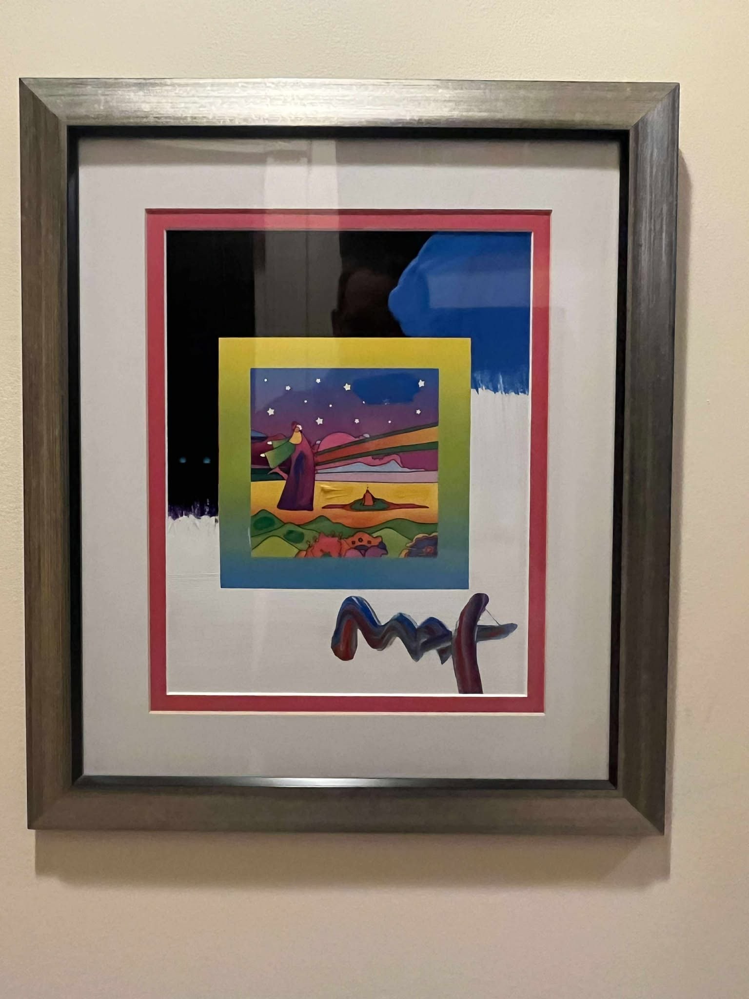 Peter Max Two Sages with Stars on Blends 2008 num126: Peter Max (Two Sages with Stars on Blends 2008 # 126), Image size 12.75 X 10. Acrylic on lithograph. Gallery Framed. RMS