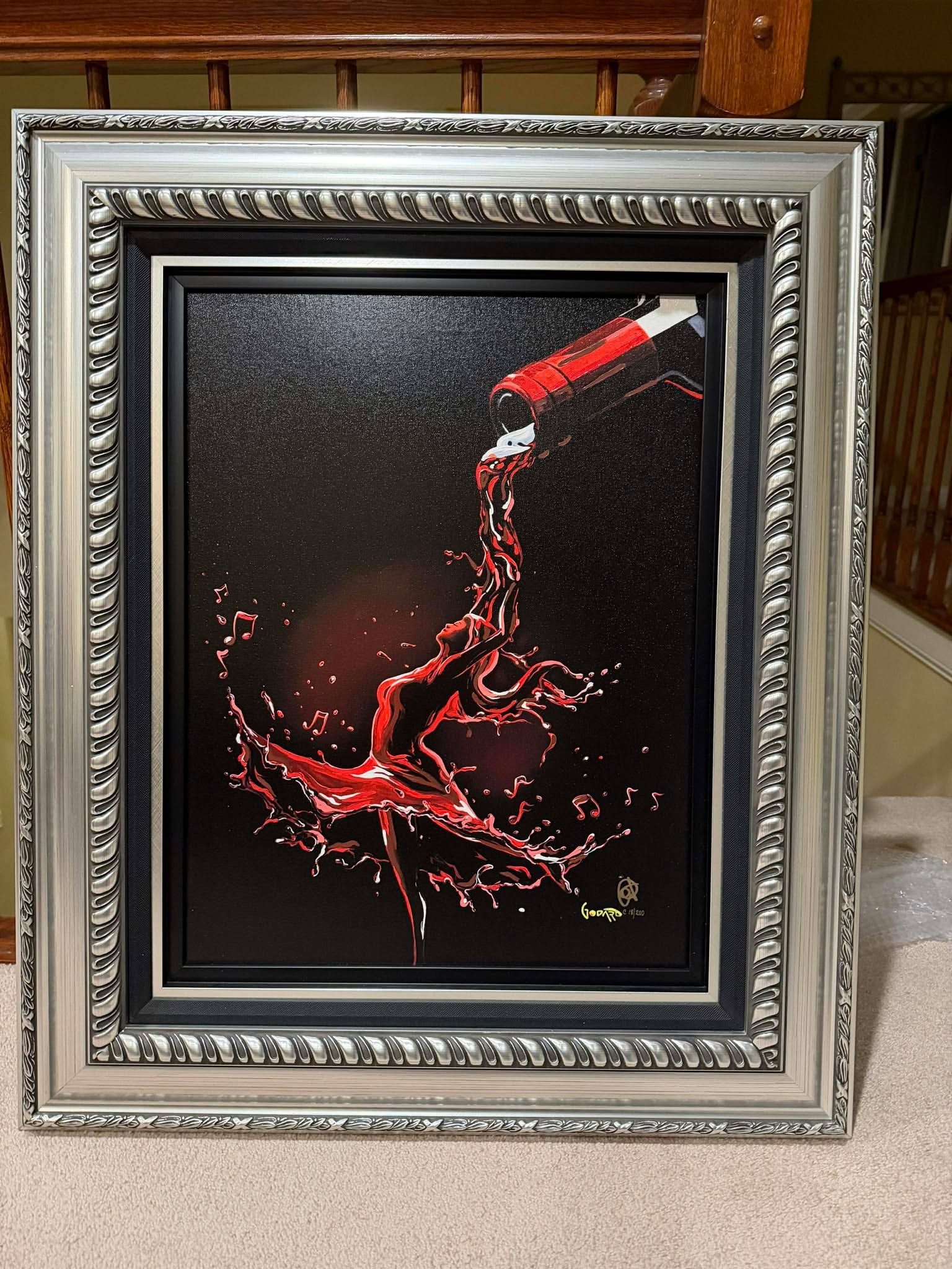 Michael Godard Red Wine Dance: Michael Godard "Red Wine Dance" 2020 23" x 17 1/2" image size Giclee in color with hand-embellishment on canvas. Hand-signed in ink lower right by the artist. Gallery framed, COA, appraisal. JG