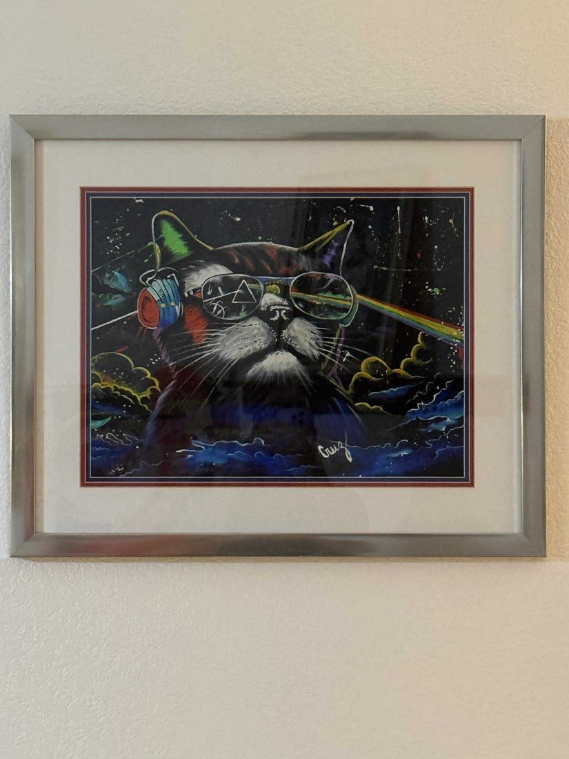 Cruz Floyd cat: Cruz Floyd Cat Giclee on canvas. Framed. 14" x 18.5"
