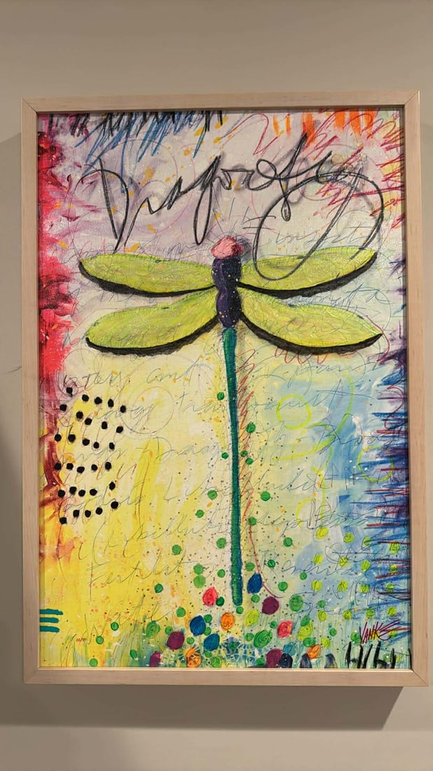 Tim Yanke Dragonfly: Tim Yanke "Dragonfly" 2020 27 3/4" x 18 1/2" image size Giclee in color with hand-embellishment on canvas. Hand signed by the artist. From the VIP edition.