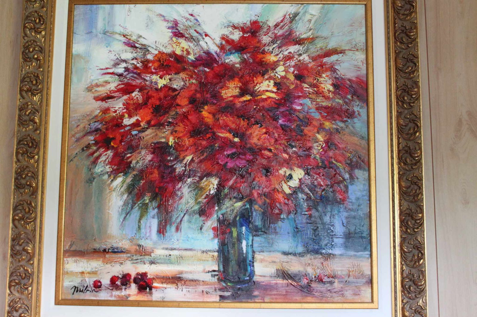 Fired Up: Michael Milkin "Fired Up" 2008 39 3/4" x 39 1/2 " Image size oil painting on canvas. Signed in pigment lower left. A unique work from the collection of the artist. Gallery Framed COA