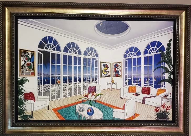 Interior with Miro: Fanch (Francois Ledan) "Interior with Miro" 2004 27 3/8" x 42" image size Giclee on canvas with hand embellishment. Signed in ink, lower right and numbered on the verso. LE 295 Gallery framed COA