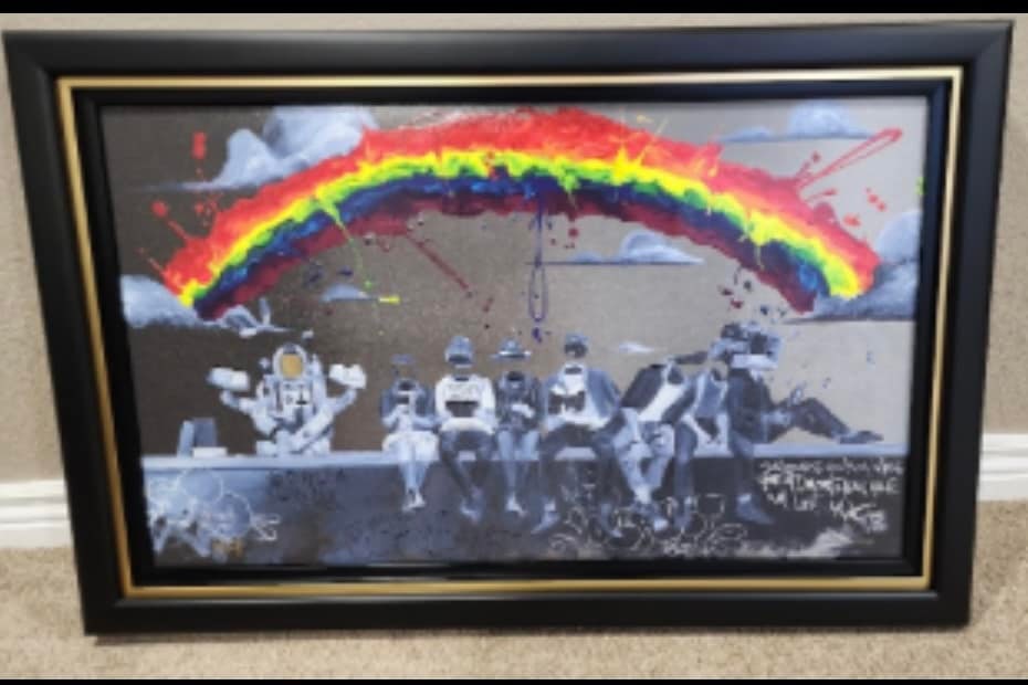 Kre8 Proximity: Kre8 "Proximity" 17 1/2" x 29 1/8" image size Giclee in color with hand embellishment on canvas. Hand-signed by the artist. Framed LE COA