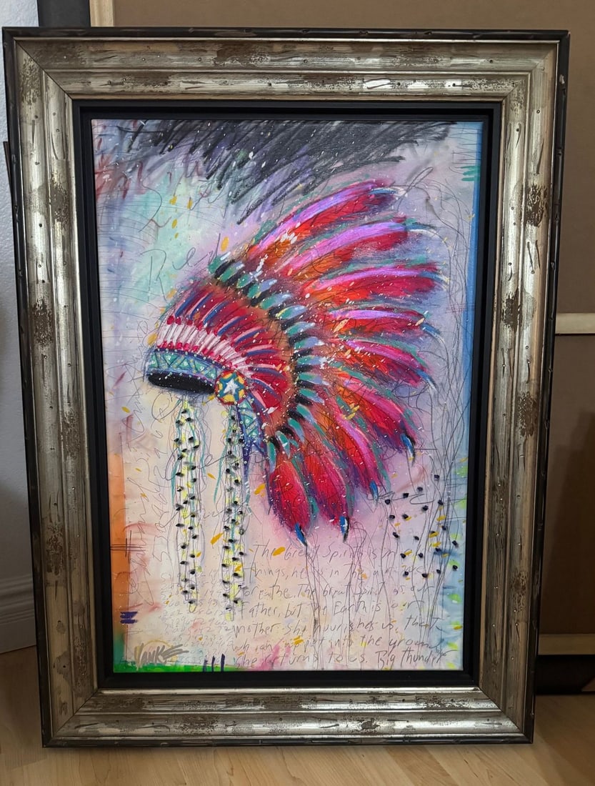 Tim Yanke Big Thunder 2014: Tim Yanke "Big Thunder 2014" 2014 37 3/8 x 25 5/8" image size hand embellished giclee on canvas hand-signed by the artist in ink. Gallery framed, coa, appraisal