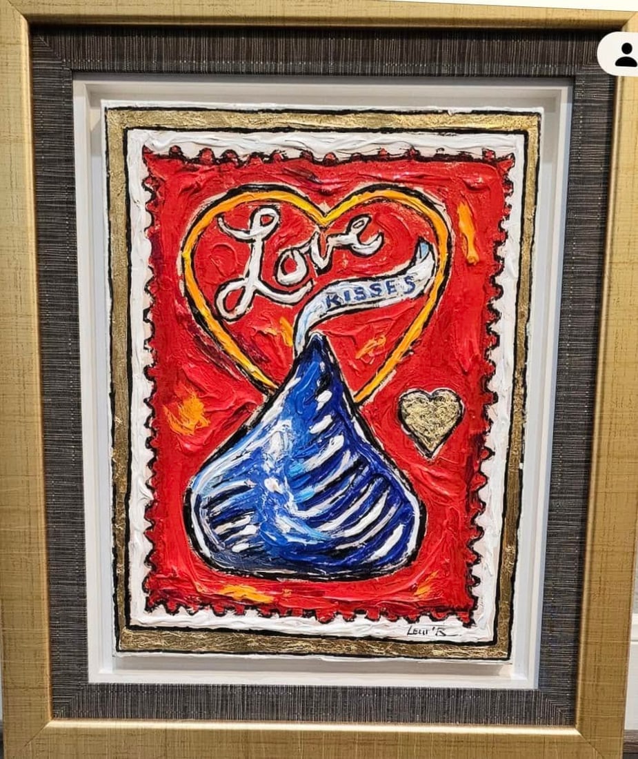 Leslie Lee Hershey's Kisses/ Gold Heard 3D Unique: Leslie Lee Hershey's Kisses / Gold Heart 3D UNIQUE 2018 Sculpted acrylic monotype on canvas