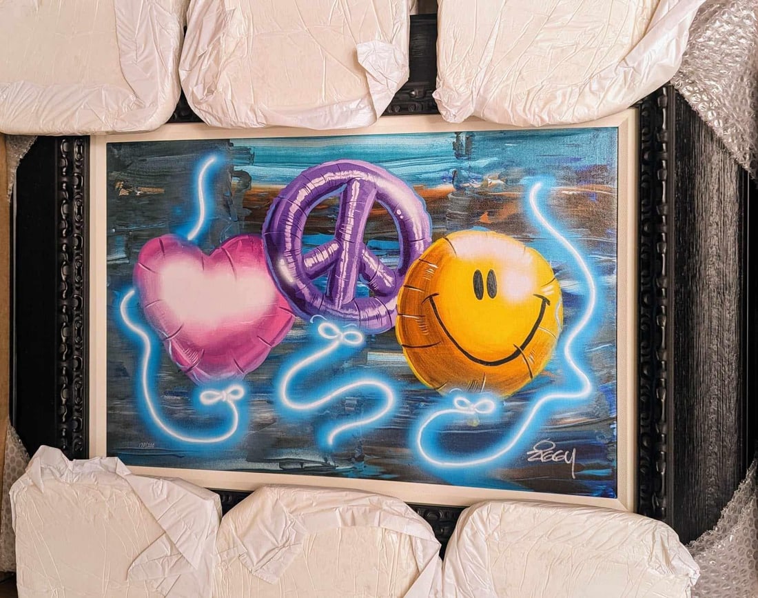 Ziggy "Peace, Love and Happiness": Ziggy "Peace, Love and Happiness" 2023 16" x 24" Image size Giclee in color with hand-embellishment on canvas. Hand-signed by the artist. From the Arabic numbered edition of 200 examples. Gallery