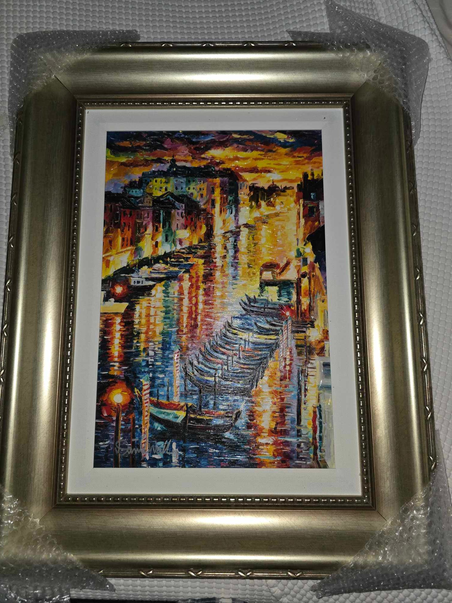 Daniel Wall "Night Impression of Grand Canal": Daniel wall "Night Impression of Grand Canal" 2017 20" x 13 1/2" image size Giclee in color with hand-embellishment on canvas. Hand-signed in pigment lower left by the artist. Gallery framed, COA,