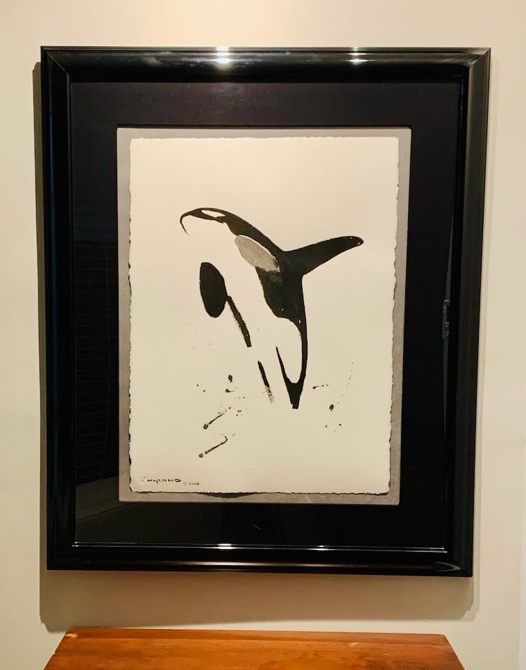 Wyland brush art (sumi-e Brush): Wyland brush art (sumi-e Brush) approximately 21" x 30" image size Gallery framed, Appraisal