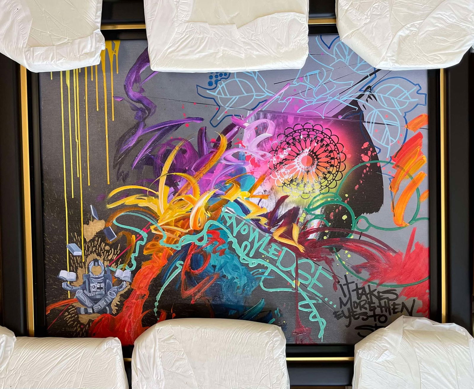 Kre8 "The Kre8tion of Knowledge": Kre8 "The Kre8tion of Knowledge" 2022 20" x 25" image size Giclee in color with hand embellishment on canvas. Hand-signed by the artist. Gallery framed, COA, Appraisal