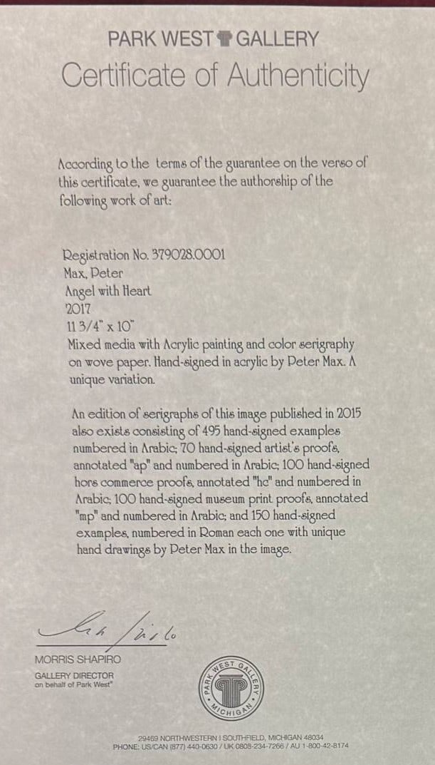 Peter Max "Angel with Heart" - 2