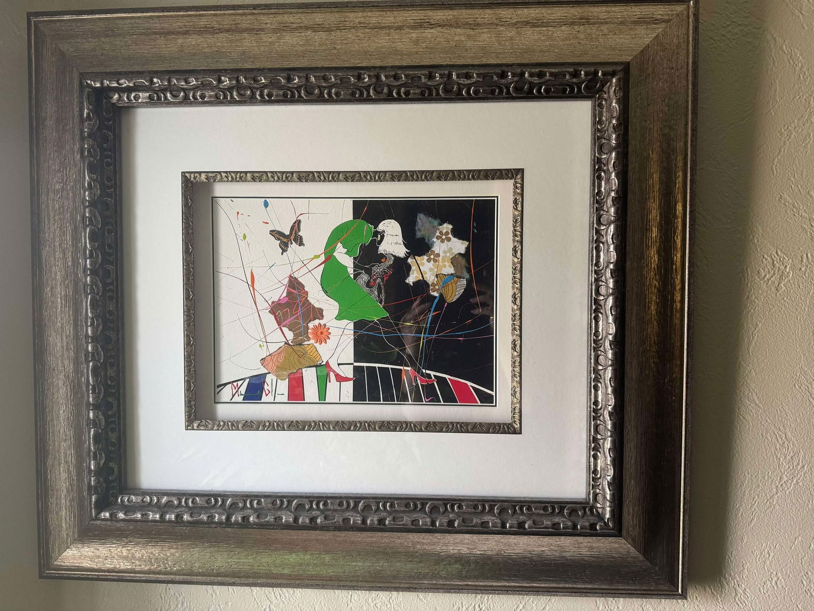 Marcus Glenn "Play It Again Sherri (B&W)": Marcus Glenn "Play It Again Sherri (B&W)" Reflections of Music Series 2019 9 1/2" x 13" image size Mixed media with giclee, collage and acrylic paint on paper. Hand-signed in pigment lower left by