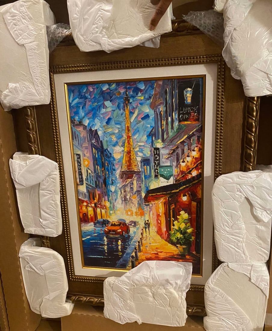 Daniel Wall "Parisian Love": Daniel Wall "Parisian Love" 2022 22" x 14 5/8" image size Giclee in color with hand-embellishment on canvas. Hand-signed by the artist. Gallery framed, COA, Appraisal