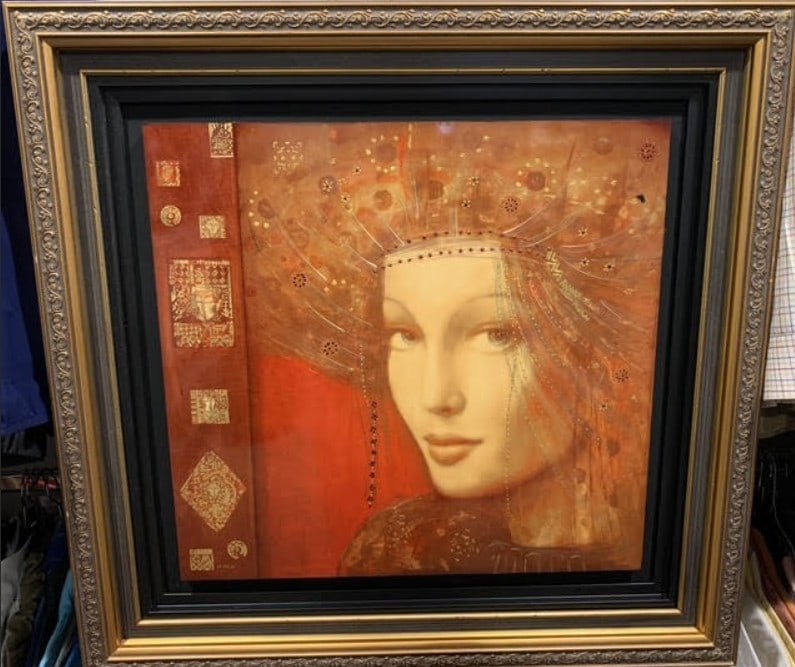 Casaba Markus "Hermilina": Casaba Markus "Hermilina" 2016 8 1/4" x 10 1/2" image size caldograph with hand-embellishments using gold leaf and acrylic paint. Hand-signed by the artist. Gallery framed, COA, appraisal. DP