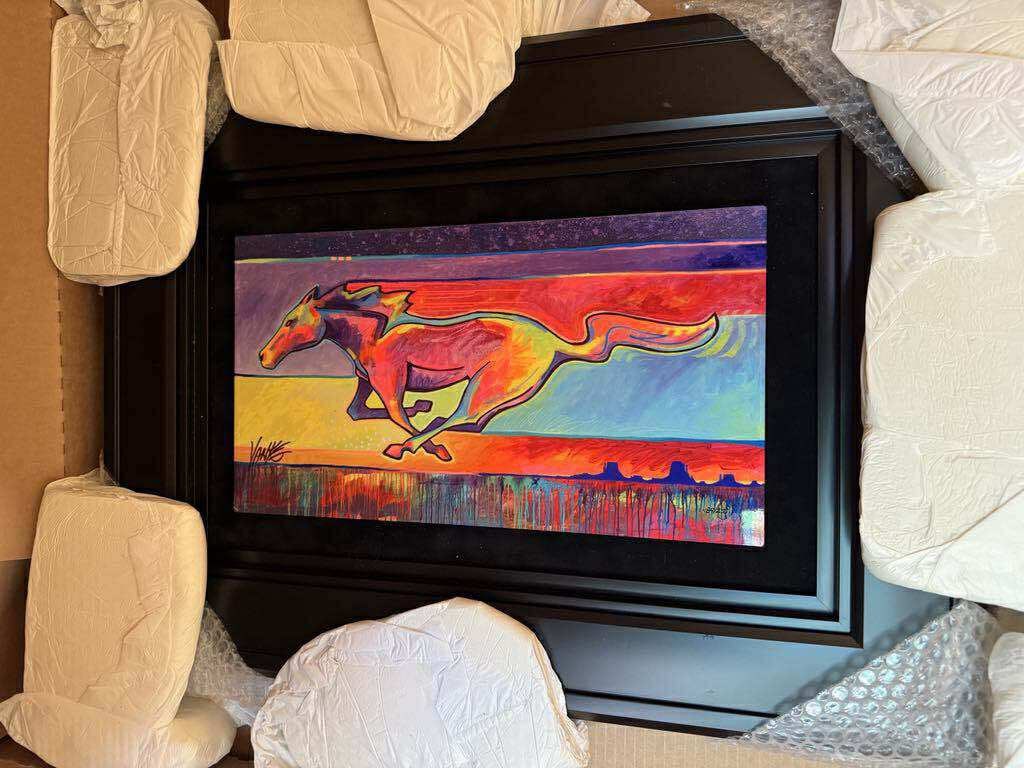 Tim Yanke "American Muscle": Tim Yanke "American Muscle" 2021 9 1/2" x 17 1/4" image size Caldograph (digital multiple through dye-sublimation on wood). Hand-signed by the artist. Gallery framed, COA, Appraisal. BA