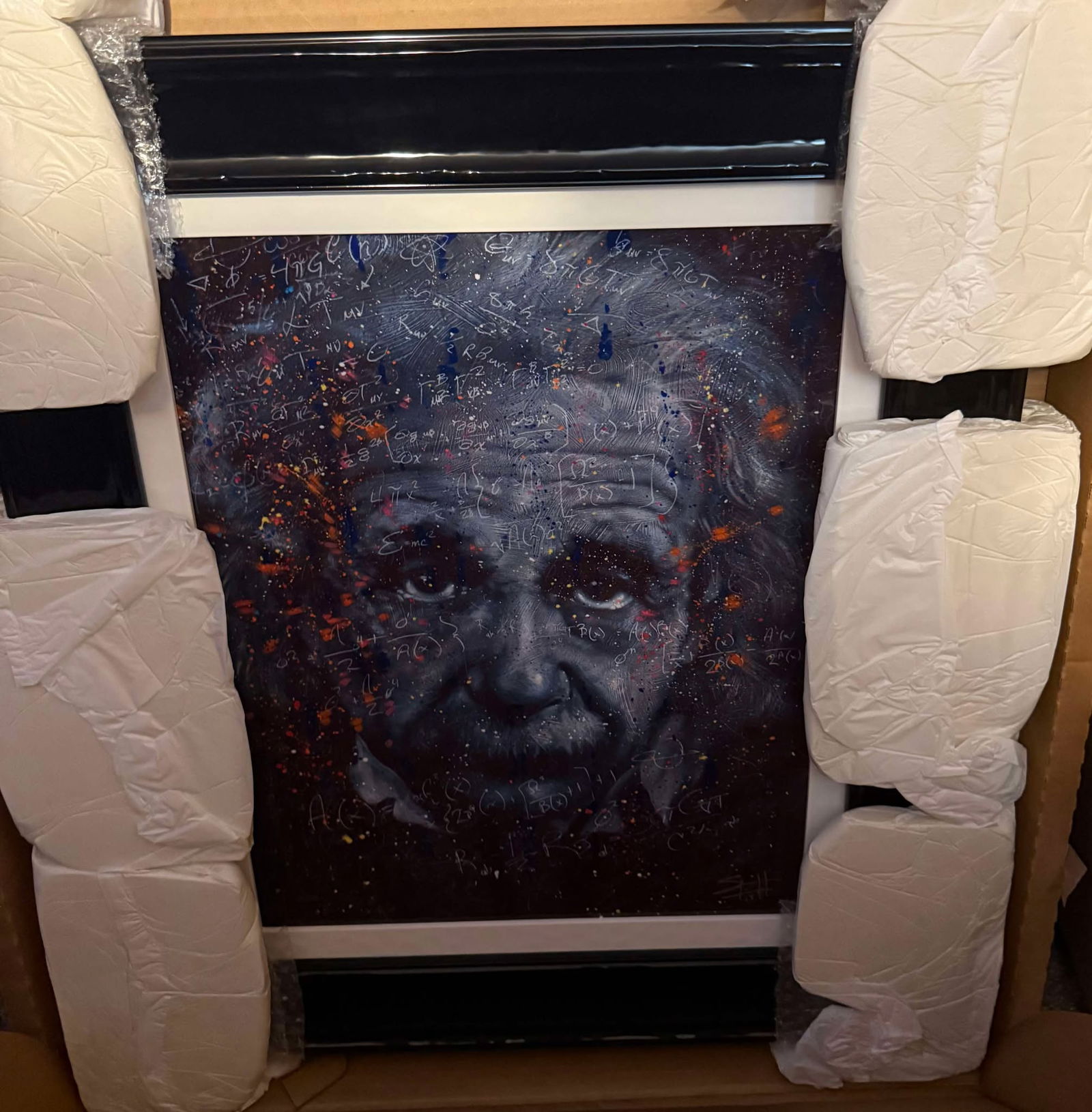 Fishwick Einstein Cosmos: Fishwick "Einstein Cosmos" 2019 20" x 16" image size Dye sublimation on aluminum. Hand-signed in pigment lower right by the artist. Gallery framed, COA, Appraisal. CSR