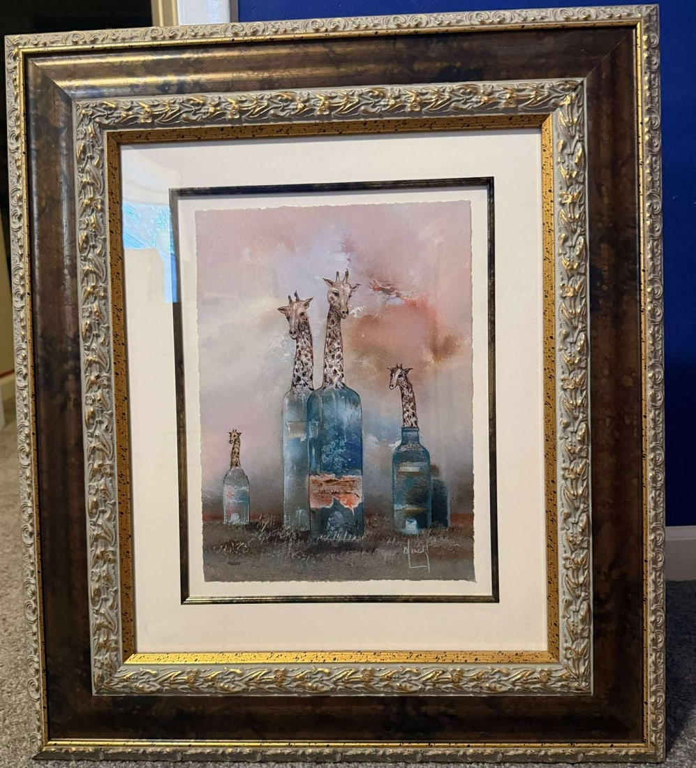 Benard Louedin Les Dames-Girafes: Benard Louedin "Les Dames-Girafes" 2021 14" x 10 3/8" image size Giclee in color on paper. Hand-signed by the artist. Gallery framed, COA, Appraisal, CSR