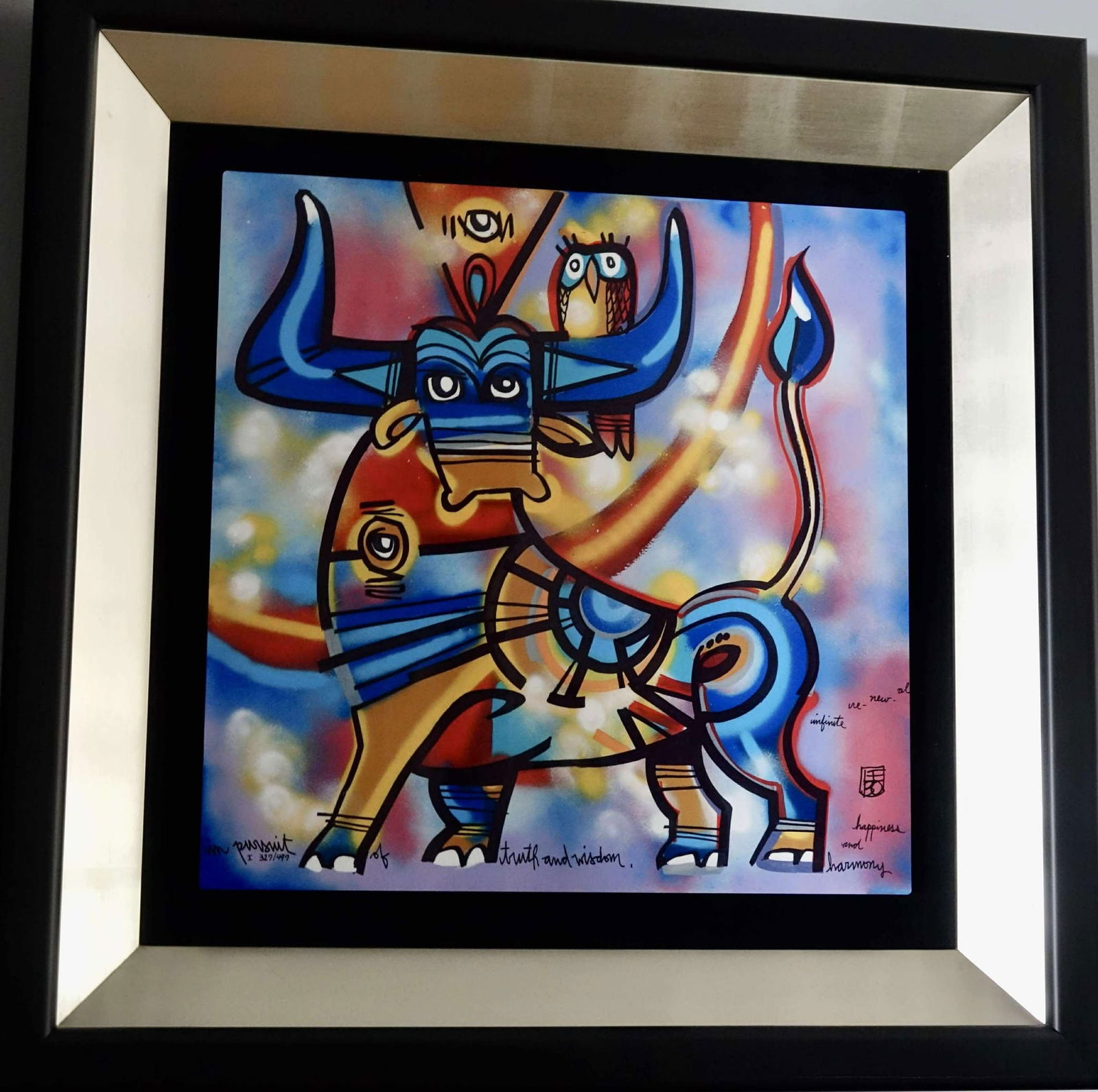 David Le Batard (as Lebo) In Pursuit of Truth and Wisdom: Daivd Le Batard (as Lebo) "In Pursuit of Truth and Wisdom" 2019 26" x 26" framed Caldograph (dye sublimation on wood) hand-signed. Gallery framed, COA, Appraisal, DT